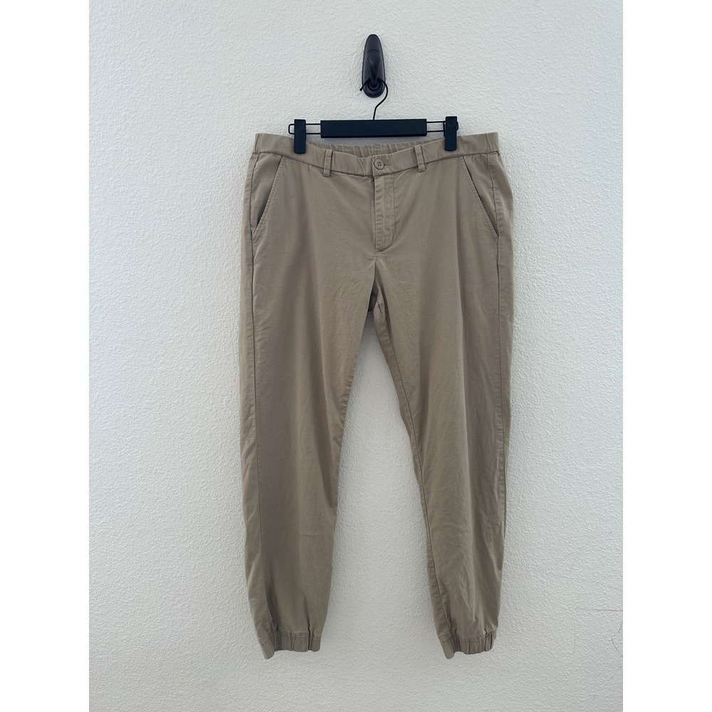 Uniqlo Tan Beige Cotton Spandex Drawstring Fly Zip Jogger Pants Medium 30x33